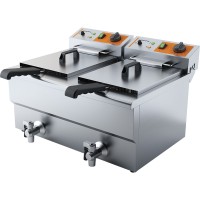 Vorschau: Gastro Elektro-Fritteuse, 2x 10,0 Liter, 2x 3,0 kW, Ablasshahn, Kaltzone, Tischgerät Vorschau: Gastro Elektro-Fritteuse, 2x 10,0 Liter, 2x 3,0 kW, Ablasshahn, Kaltzone, Tischgerät
