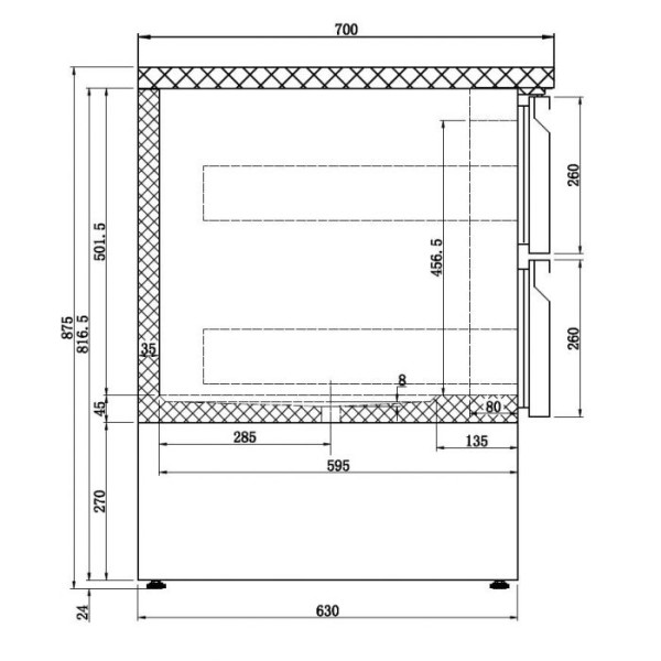 Kühltisch 6 Schubladen, 700mm Tiefe, Motor unten