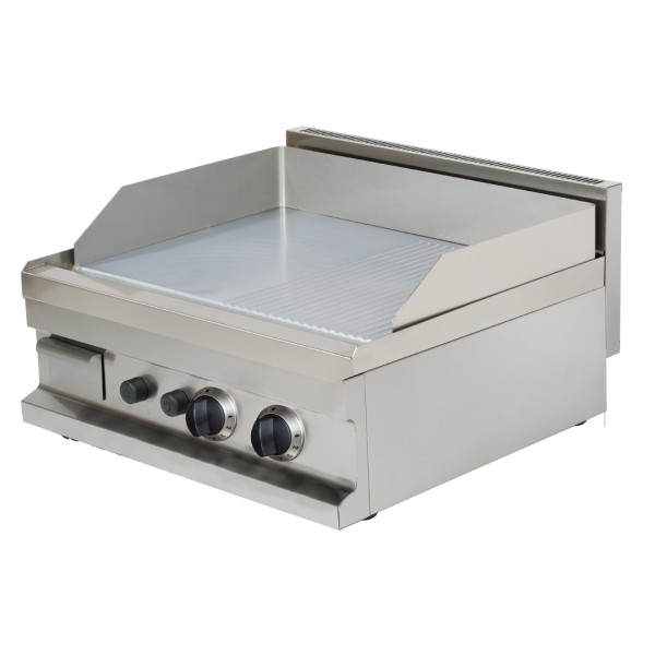 Gas-Bratplatte, 1/2 glatt | 1/2 geriffelt, hartverchromt, Geräteoberteil - SOLOTEC 600