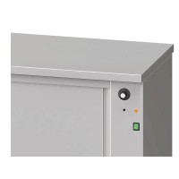 Vorschau: Durchreiche-Wärmeschrank, Schiebetüren, ohne Aufkantung, gelochter Einlegeboden, Tiefe 600mm Vorschau: Durchreiche-Wärmeschrank, Schiebetüren, ohne Aufkantung, gelochter Einlegeboden, Tiefe 600mm