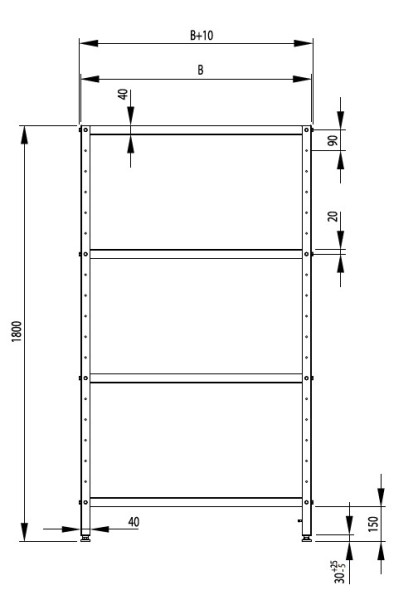 Lagerregal zur Selbstmontage, glatte, höhenverstellbare Böden, Tiefe 600mm