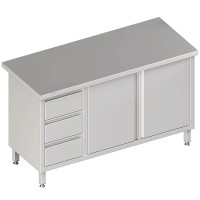 Vorschau: Arbeitsschrank, Flügeltüren, ohne Aufkantung, 3 Schubladen links, Tiefe 600mm Vorschau: Arbeitsschrank, Flügeltüren, ohne Aufkantung, 3 Schubladen links, Tiefe 600mm
