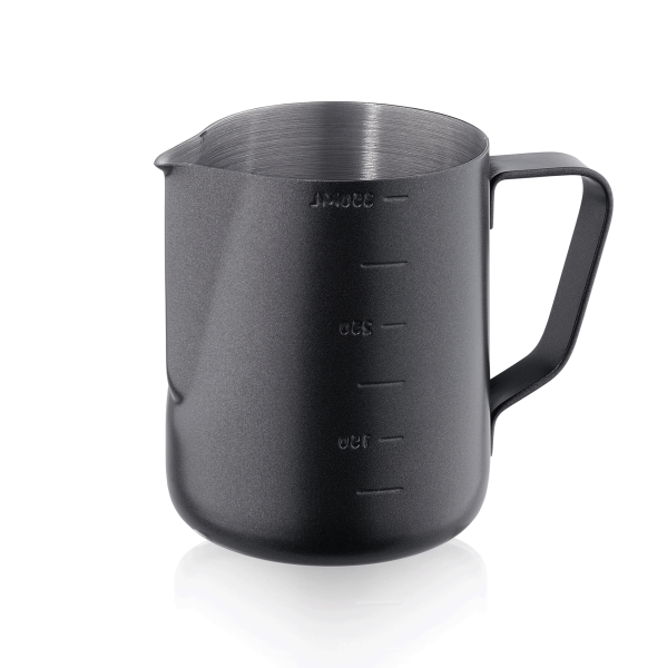 Milchgießer, Edelstahl, 350 ml, schwarze Antihaftbeschichtung außen, 50-ml-Skalierung