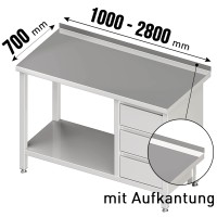 Arbeitstisch, mit Aufkantung, mit Grundboden, mit 3er Schubladenblock rechts Arbeitstisch, mit Aufkantung, mit Grundboden, mit 3er Schubladenblock rechts
