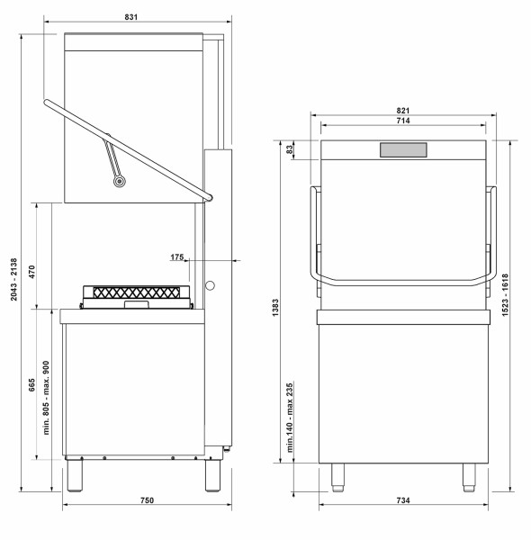 Premium Haubenspülmaschine Korbgröße 600x500 / 500x500 mm, HTR+, Touch-TFT, SHR-System, Enthärter