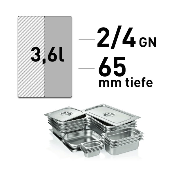GN-Behälter - Edelstahl - GN 2/4 - 65 mm
