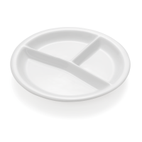 Flacher Abteilteller, 3 Unterteilungen, Porzellan, weiß, Ø 260, H 30 mm Flacher Abteilteller, 3 Unterteilungen, Porzellan, weiß, Ø 260, H 30 mm