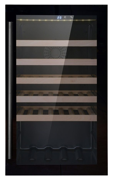Weinkühlschrank, 118 Liter, +5 bis +20 °C, 1 Zone, 1 Glastür, Umluftkühlung, schwarz