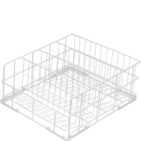 Gläserkorb für Gläser max Ø 90mm, 400 x 400 mm, Drahtkorb rilsanbeschichtet, 4-reihig, geneigter Bo