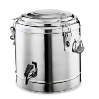 Thermogetränkebehälter, Edelstahl, 8 Liter, 3 Verschlussklammern, 2 Fallgriffe Thermogetränkebehälter, Edelstahl, 8 Liter, 3 Verschlussklammern, 2 Fallgriffe