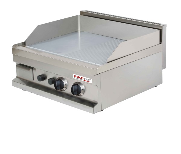 Gas-Griddleplatte, 1/2 glatt - 1/2 geriffelt, hartverchromt, Geräteoberteil - SOLOTEC 600