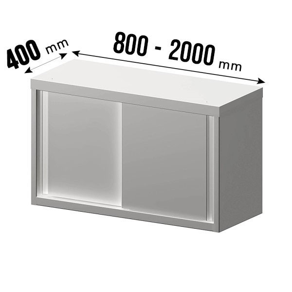 Wandhängeschrank, mit Schiebetüren, Zwischenboden höhenverstellbar, Edelstahl, 400mm Tiefe
