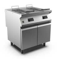 STOCK Elektro-Fritteuse, mit elektronischer Steuerung, 2 Becken 15+15 Liter, Standgerät mit Schranku STOCK Elektro-Fritteuse, mit elektronischer Steuerung, 2 Becken 15+15 Liter, Standgerät mit Schranku