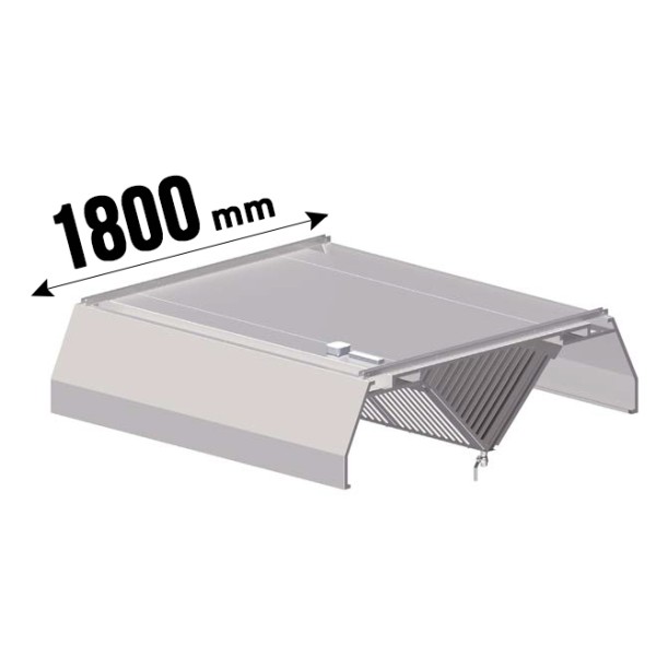 Deckenhaube in Trapezform, Tiefe 1800 mm, mit Flammschutzfilter B, optional A