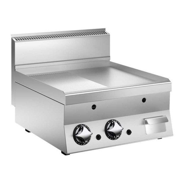 STOCK Gas-Grillplatte, hartverchromte Fläche 2/3 glatt 1/3 geriffelt, Geräteoberteil