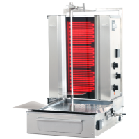 Darstellung des Dönergrills auf weißem Hintergrund. Das Gerät ist eingeschaltet, da die Heizelemente rot glühen. Darstellung des Dönergrills auf weißem Hintergrund. Das Gerät ist eingeschaltet, da die Heizelemente rot glühen.
