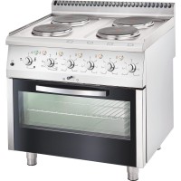 4-Platten Elektroherd in Frontalansicht mit geschlossener Ofentür mit Sichtfenster. Bildhintergrund: weiß. 4-Platten Elektroherd in Frontalansicht mit geschlossener Ofentür mit Sichtfenster. Bildhintergrund: weiß.