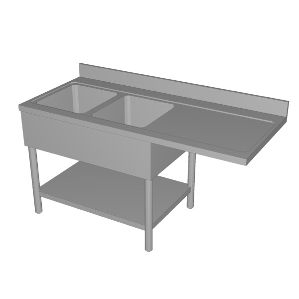 STOCK Spülcenter mit Korbbahn, 2 Becken links, runde Beine