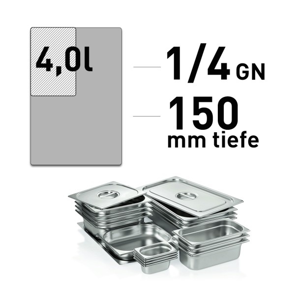 GN-Behälter - Edelstahl - GN 1/4 - 150 mm