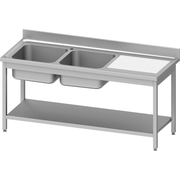 Spültisch ECO mit zwei Becken links und Ablage, Grundboden und Aufkantung 600mm Tiefe