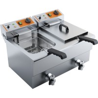 Vorschau: Gastro Elektro-Fritteuse, 2x 10,0 Liter, 2x 3,0 kW, Ablasshahn, Kaltzone, Tischgerät Vorschau: Gastro Elektro-Fritteuse, 2x 10,0 Liter, 2x 3,0 kW, Ablasshahn, Kaltzone, Tischgerät