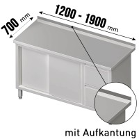 Arbeitsschrank, Schiebetüren, Aufkantung, 2 Schubladen rechts, Tiefe 700mm Arbeitsschrank, Schiebetüren, Aufkantung, 2 Schubladen rechts, Tiefe 700mm