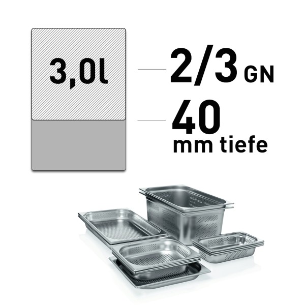 GN-Behälter, Edelstahl, Boden gelocht, GN 2/3, 40 mm
