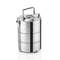 Thermoetagentransportbehälter - Ø 16 cm - Edelstahl - mit Tragegriff, oberer Speiseeinsatz mit separ Thermoetagentransportbehälter - Ø 16 cm - Edelstahl - mit Tragegriff, oberer Speiseeinsatz mit separ