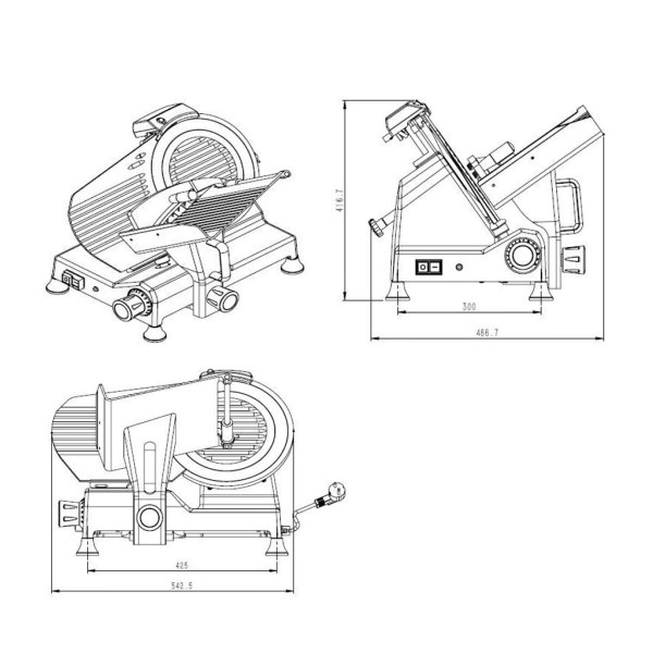 Aufschnittmaschine 250 mm , Tischgerät, 230 V, 0,15 kW