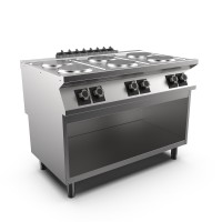 STOCK 6-Platten-Elektroherd, Standgerät mit offenem Unterbau, 6 runde Gusseisen-Platten je 2,6 kW, Ø STOCK 6-Platten-Elektroherd, Standgerät mit offenem Unterbau, 6 runde Gusseisen-Platten je 2,6 kW, Ø