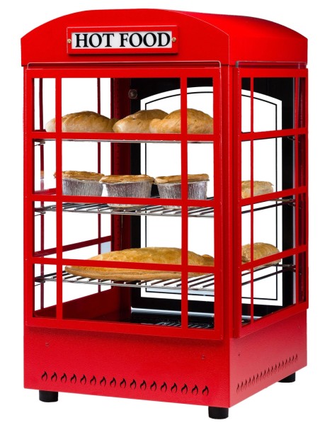 Warmhaltevirtrine im Retrodesign, Temperatur 30-80°C, inkl. 3 höhenverstellbare Roste, Wasserwanne z