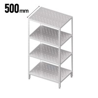 Abbildung des Edelstahl-Lagerregals in isometrischer Ansicht mit Angabe zur Tiefe des Regals. Der Hintergrund ist weiß. Abbildung des Edelstahl-Lagerregals in isometrischer Ansicht mit Angabe zur Tiefe des Regals. Der Hintergrund ist weiß.