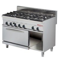 6-Flammen-Gasherd mit Elektrobackofen GN 1/1 oder 600x400 mm - SOLOTEC 700 6-Flammen-Gasherd mit Elektrobackofen GN 1/1 oder 600x400 mm - SOLOTEC 700