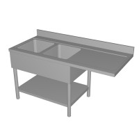 STOCK Spülcenter mit Korbbahn, 2 Becken links, runde Beine STOCK Spülcenter mit Korbbahn, 2 Becken links, runde Beine