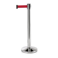 Abgrenzungsständer, Edelstahl, hochglanzpoliert, integrierter Gurt rot, 2,0 m Abgrenzungsständer, Edelstahl, hochglanzpoliert, integrierter Gurt rot, 2,0 m