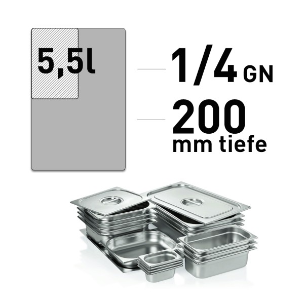 GN-Behälter 1/4, 200 mm tief, Edelstahl, 5,5 l