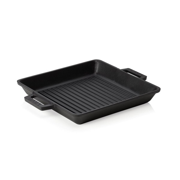 Grillpfanne EisenStil, quadratisch, Gußeisen emailliert, Seitengriffe angegossen, schwarz
