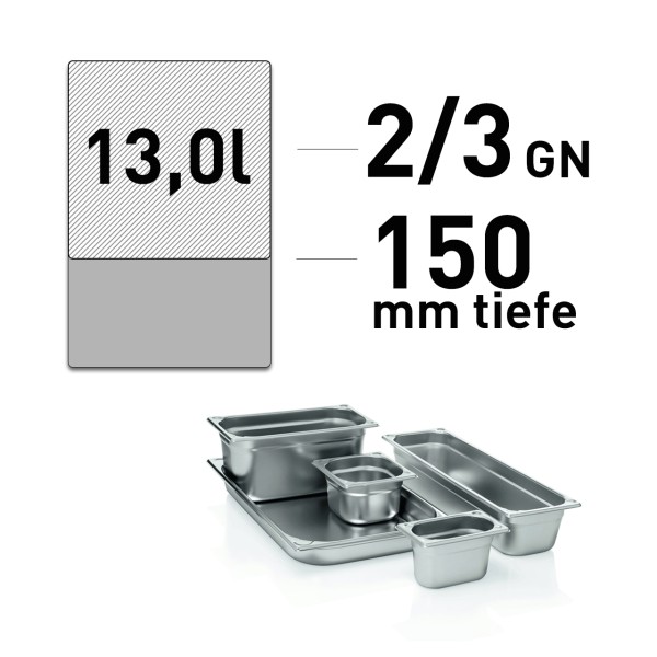 GN Behälter - Edelstahl - GN 2/3 - 150 mm - randverstärkt