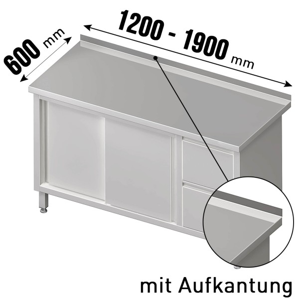 Arbeitsschrank, mit Schiebetüren, mit Aufkantung, mit 2er Schubladenblock rechts, 1 höhenverstellbar