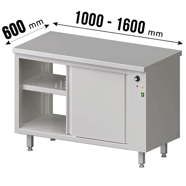 Durchreiche-Wärmeschrank, Schiebetüren, ohne Aufkantung, gelochter Einlegeboden, Tiefe 600mm