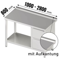 Arbeitstisch, Aufkantung, Grundboden, 2 Schubladen rechts, Tiefe 600mm Arbeitstisch, Aufkantung, Grundboden, 2 Schubladen rechts, Tiefe 600mm