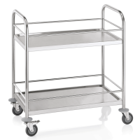 Vorschau: Servierwagen Edelstahl, Reling, 4 Rollen mit Rammschutz, belastbar Vorschau: Servierwagen Edelstahl, Reling, 4 Rollen mit Rammschutz, belastbar