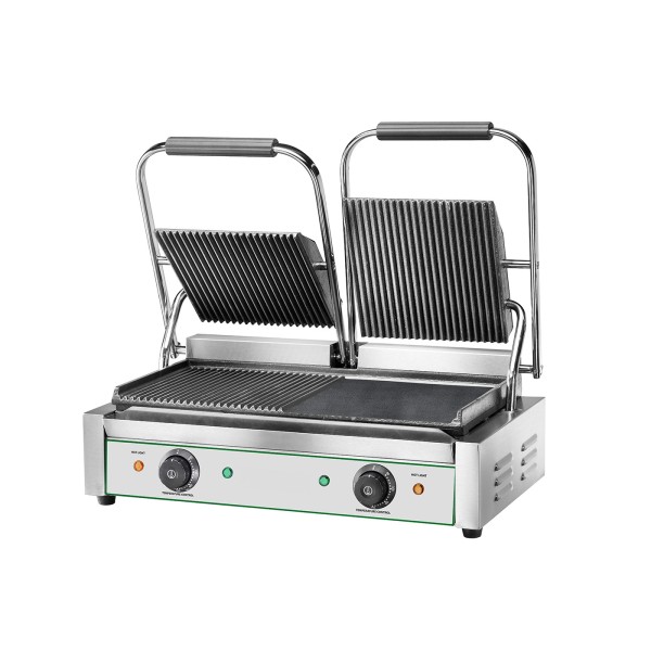 Kontaktgrill, 3,6 kW, 50 - 300 °C, 230 V, Grillfläche 475 x 230 mm, geriffelt / glatt