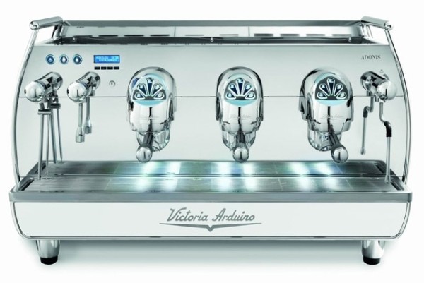 Siebträger-Espressomaschine Adonis, 3-gruppig, mit Manometer für Pumpendruck, Farbe Edelstahl