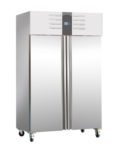 Gewerbe-Tiefkühlschrank, 1200 Liter, -10 bis -20 °C, Edelstahl, abschließbar, rollbar, statische Küh