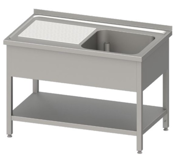 Spültisch, mit Aufkantung, mit einem Becken, mit Grundboden, inkl. Überlaufrohr