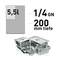 GN-Behälter 1/4, 200 mm tief, Edelstahl, 5,5 l GN-Behälter 1/4, 200 mm tief, Edelstahl, 5,5 l