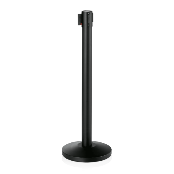Abgrenzungsständer, Edelstahl, pulverbeschichtet, schwarz, Gurt blau, 2,0 m