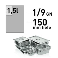 GN-Behälter 1/9, 150 mm tief, Edelstahl – 1,5 Liter GN-Behälter 1/9, 150 mm tief, Edelstahl – 1,5 Liter