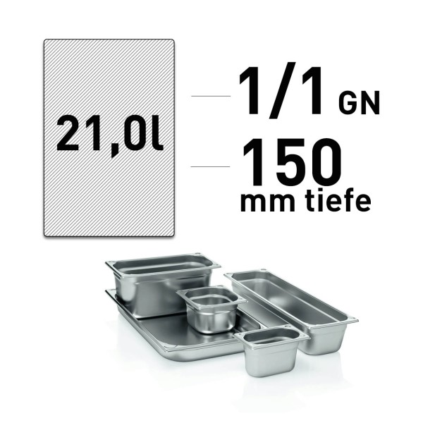 GN Behälter - Edelstahl - GN 1/1 - 150 mm - randverstärkt